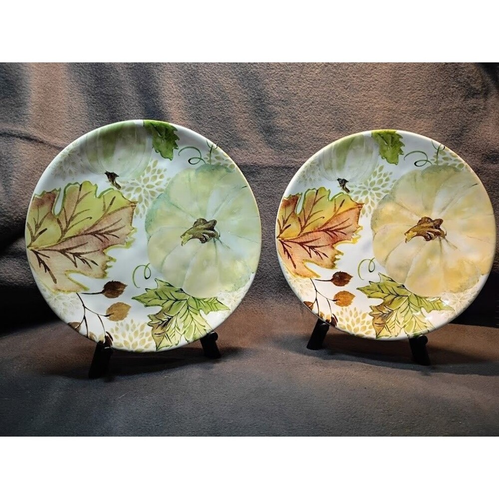 Set/2 Robert Stanley Harvest Pumpkin Salad Dessert Plates Fall Thanksgiving 3C
